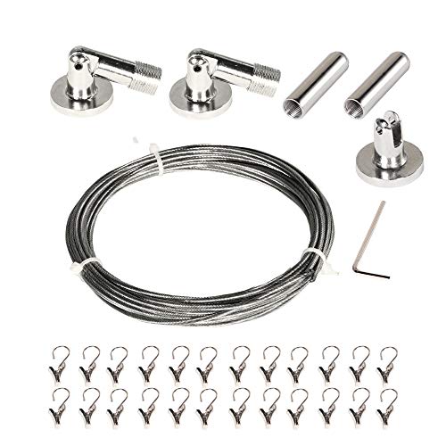 Product Cover Curtain Wire Rod Set Stainless Steel with 24 Clips Multi-Purpose 5 Meter Long Curtain Drapery Cable Wire Rod Set 1 Pack