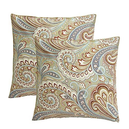 Product Cover Softta Paisley Floral Design Throw Pillow Cover 800 TC 100% Egyptian Cotton (2-Pack No Comforter No Filling) Decorative Pillow Case Home Soft (18x18 inch) Khaki