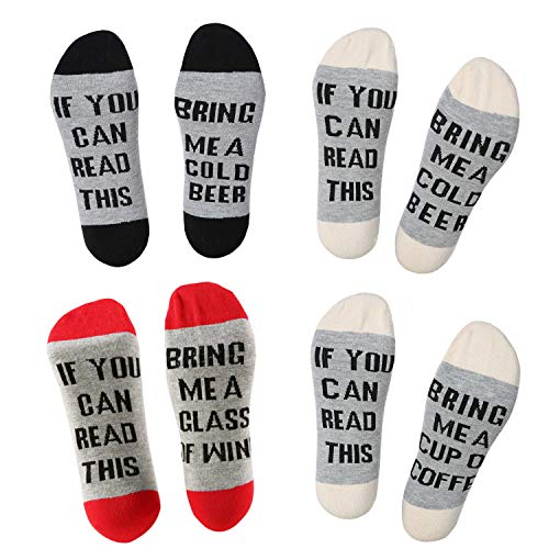 Product Cover IF YOU CAN READ THIS Funny Saying Knitting Word Combed Cotton Crew Wine Coffee Beer Pizza Socks for Men Women