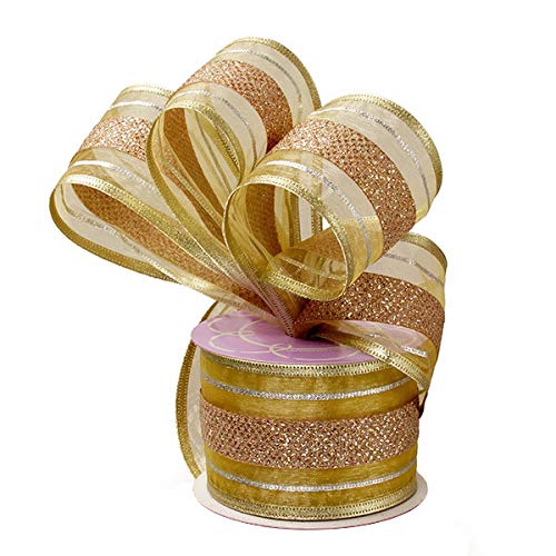 Product Cover Gold Striped Christmas Wired Ribbon - 2 1/2