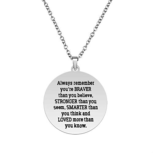 Product Cover iJuqi Always Remember You are Braver Than You Believe Pendant Necklace, Inspirational Jewelry Gift for Women Teen Girls, Birthday Gifts for Sister Friends Daughter, Stainless Steel, 18''
