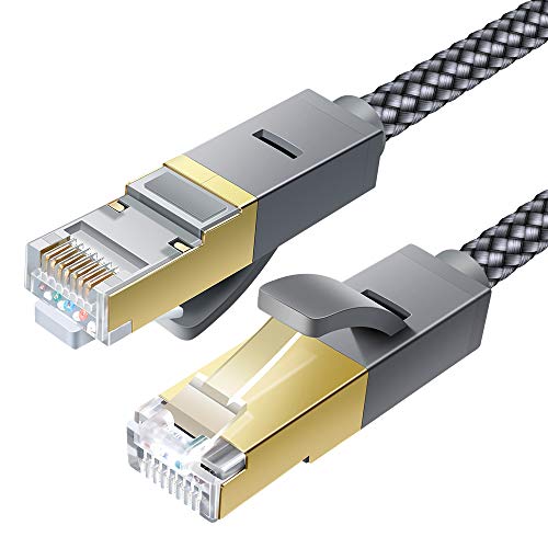Product Cover Cat 6 Ethernet Cable, JSAUX 6.6ft Flat Wire LAN Rj45 High Speed Internet Network Cable-Solid Cat6 High Speed Computer Wire with Clips& Snagless RJ45 Connectors Compatible with Modem, Router, PC -Grey