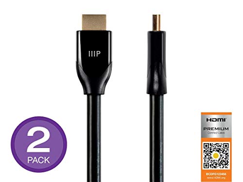 Product Cover Monoprice Certified Premium HDMI Cable - Black - 3 Feet (2 Pack) 4K@60Hz HDR 18Gbps 28AWG YUV 4:4:4