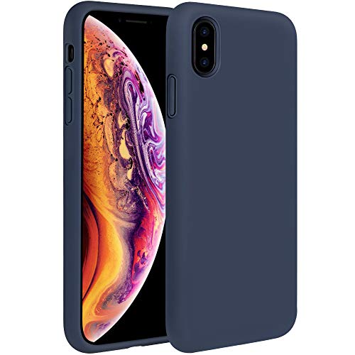 Product Cover Miracase Liquid Silicone Case Compatible with iPhone Xs (2018)/ iPhone X(2017) 5.8 inch, Gel Rubber Full Body Protection Shockproof Cover Case Drop Protection Case (Navy Blue)