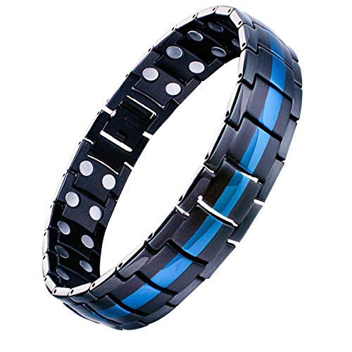 Product Cover Feraco Mens Titanium Steel Magnetic Therapy Bracelet with Double Strong Magnets for Arthritis Pain Relief, Black&Blue