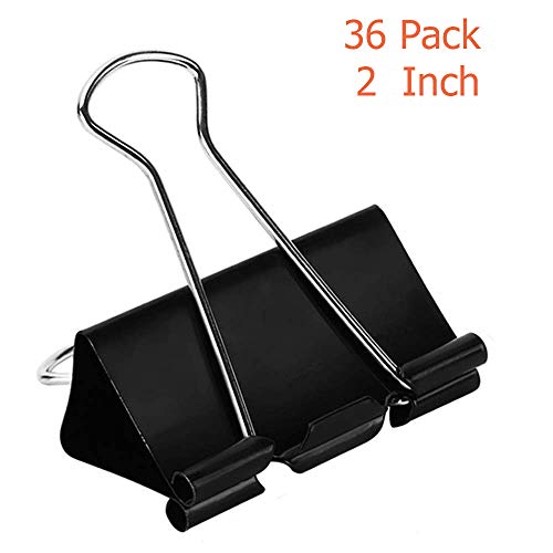 Product Cover Extra Large Binder Clips (36 Pack) 2 Inch, Big Paper Clamps for Office Supplies, Black