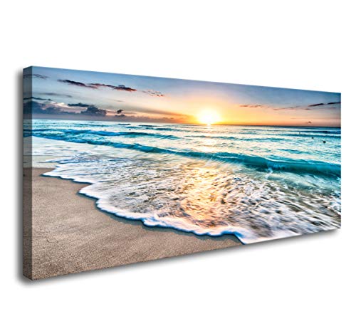 Product Cover Baisuart S02250 Canvas Prints Wall Art Beach Sunset Ocean Waves Nature Pictures Stretched Canvas Wooden Framed for Living Room Bedroom and Office