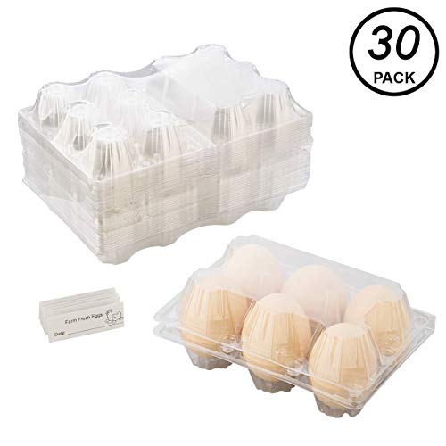 Product Cover Toplife Clear Plastic Eco-Friendly Egg Carton with Sticker Labels, Holds 6 Eggs Securely, Set of 30