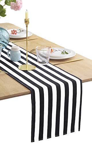 Product Cover BOXAN Classic Black and White Striped Table Runner, Modern Stripes Pattern Elegant Cotton Canvas Table Top Decor for Art Deco Wedding, Bridal Shower, Bachelorette Party Decorations, 12