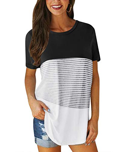 Product Cover SUNNYME Women's Short Sleeve Shirts Tees Crew Neck Tunics Loose Fit Basic Blouses Tops C-Black M