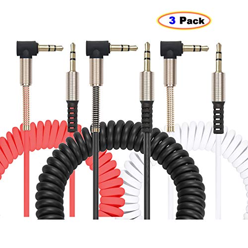 Product Cover LINGYU Coiled 3.5mm Stereo Audio Cable,（3 Pack) 3.2ft AUX 3.5 Audio Cord Compatible iPhones, iPads, Samsung and Other 3.5mm DC Plug Port Device-Black,Red,White