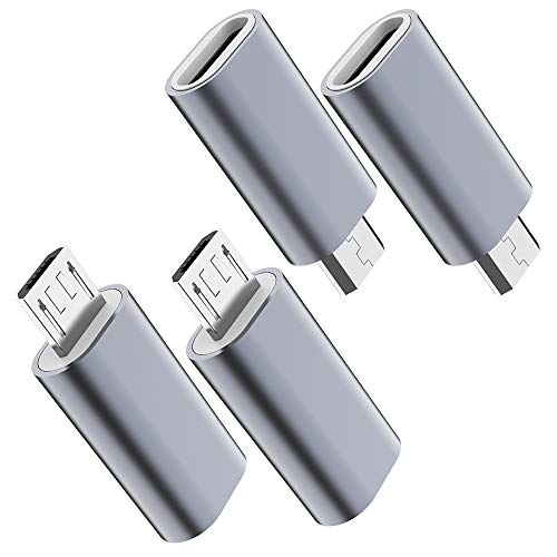 Product Cover USB C to Micro USB Adapter, (4-Pack) Type C Female to Micro USB Male Convert Connector Support Charge & Data Sync Compatible with Samsung Galaxy S7/S7 Edge, Nexus 5/6 and Micro USB Devices(Grey)