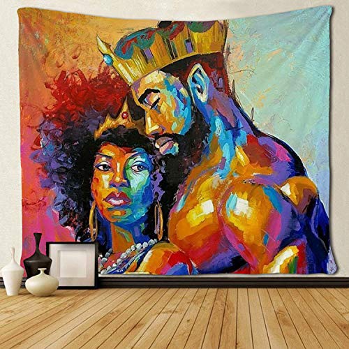 Product Cover SARA NELL Tapestry African American Lovers Couple Oil Painting Tapestries Wall Art Hippie Bedroom Living Room Dorm Wall Hanging Throw Bedspread 50
