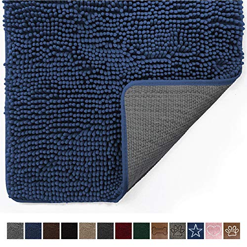 Product Cover Gorilla Grip Original Indoor Durable Chenille Doormat, Large, 36x24, Absorbent, Machine Washable Inside Mats, Low-Profile Rug Doormats for Entry, Back Door, Mud Room, High Traffic Areas, Navy Blue