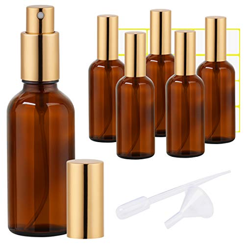 Product Cover Amber Glass Spray Bottle 4oz for Cologne,Perfume,Essential Oils,Refillable Golden Fine Mist Sprayers(6 PACK)