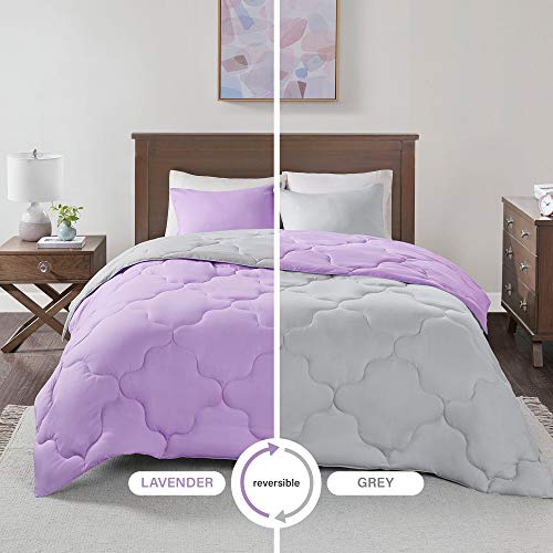 Product Cover Comfort Spaces Vixie 2 Piece Comforter Set All Season Reversible Goose Down Alternative Stitched Geometrical Pattern Bedding, Twin/Twin XL, Lavender