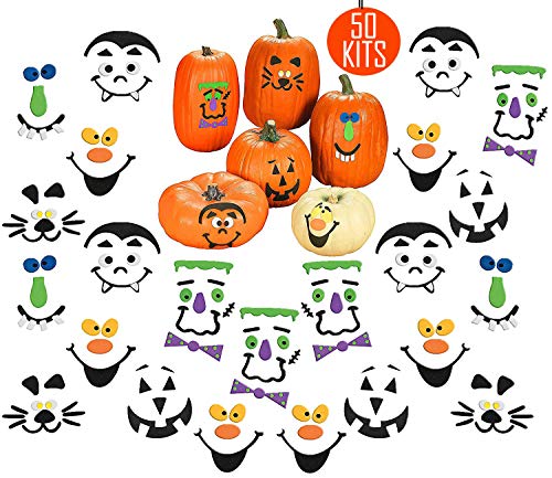 Product Cover 50 Halloween Pumpkin Decorating Craft Kits, Bulk Pack to Decorate 50 Pumpkins, Great Kids Party Favors Decoration for Boys and Girls, By 4E's Novelty