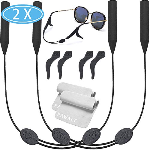Product Cover 2 Packs Glasses Straps Adjustable Eyewear Glasses Retainers Sports Waterproof 4 Anti-Slip Hooks No Tail for Kids/Adults 14 inches (with 2pcs Clean Cloth)