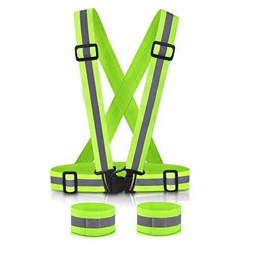 Product Cover SAWNZC Reflective Vest Running Gear 1Pack, Adjustable Safety Vest Outdoor Reflective Belt High Visibility with 2 Reflective Wristbands Straps for Night Cycling Walking Jogging Motorcycle Dog Walking
