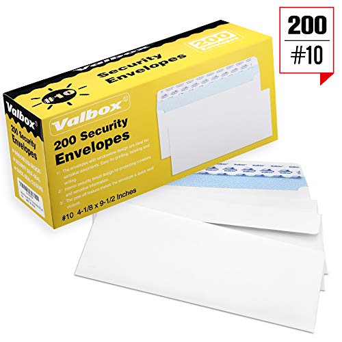 Product Cover ValBox 200 Count #10 Self-Seal Security Envelopes, Windowless Design, Security Tint Pattern for Secure Mailing Envelopes, 4-1/8x9-1/2 Inches, White, Business Envelopes