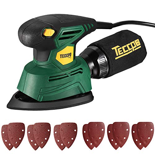 Product Cover Mouse Detail Sander, TECCPO 14,000 OPM Sander with 12 Pcs Sandpapers(60& 120 Grits), Recyclable Dust Collection Bag, for Tight Spaces Sanding, Perfect for DIY, Home Decoration- TAMS22P