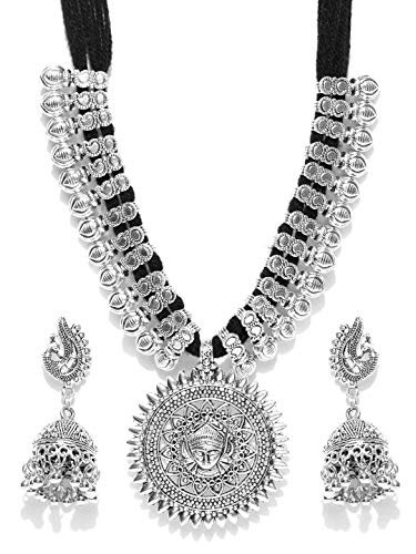 Product Cover YouBella Navratri Jewelry Bollywood Ethnic Silver Plated Traditional Indian Necklace Set with Earrings for Women (Black)