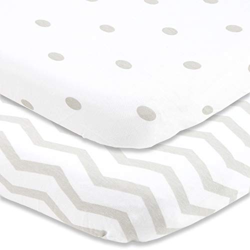Product Cover Cuddly Cubs Bassinet Sheets Set 2 Pack for Boys & Girls Soft & Breathable 100% Jersey Cotton | Fitted Elastic Design | Grey Dots & Chevron | Fits Oval Halo, Chicco Lullago, Bjorn, Ingenuity