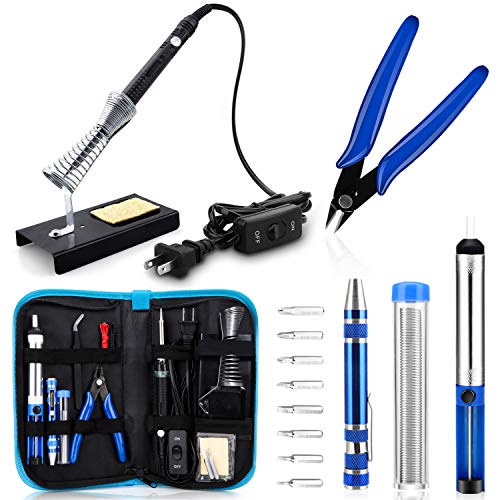 Product Cover Anbes Soldering Iron Kit, [Upgraded] 60W Adjustable Temperature Welding Tool with ON-OFF Switch, 8-in-1 Screwdrivers, 2pcs Soldering Iron Tips, Solder Sucker, Wire Cutter,Tweezers,Soldering Iron Stand