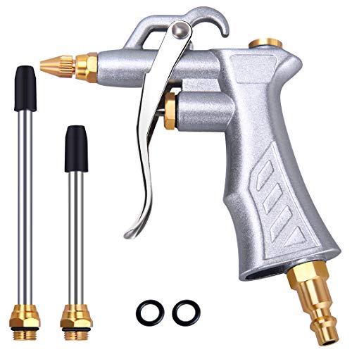 Product Cover Industrial Air Blow Gun with Brass Adjustable Air Flow Nozzle and 2 Steel Air flow Extension, Pneumatic Air Compressor Accessory Tool Dust Cleaning Air Blower Gun