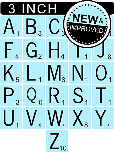 Product Cover Scrabble Style Letter Stencils for Painting Signs & Tiles, 3 Inch, Reusable & Thick