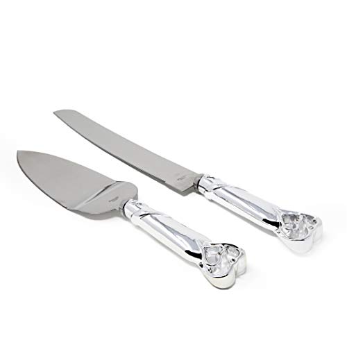 Product Cover FASHIONCRAFT Silver Double Heart Wedding Cake Serving Set - Silver Wedding Cake Knife Set