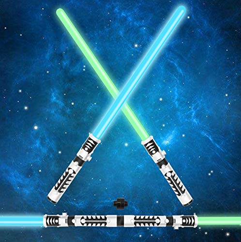 Product Cover JOYIN Light Up Saber 2-in-1 LED FX Dual Laser Swords Set with Sound (Motion Sensitive) and Realistic Sliver Handle for Halloween Costume Accessories, Xmas Presents, Galaxy War Fighters and Warriors
