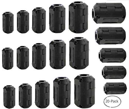 Product Cover Pienoy 20 PCS EMI RFI Noise Filter Cable Ring/Noise Filter Suppressor Cable Clip for 3mm/ 5mm/ 7mm/ 9mm/ 13mm Diameter/Video Cable Power Cord (Black)