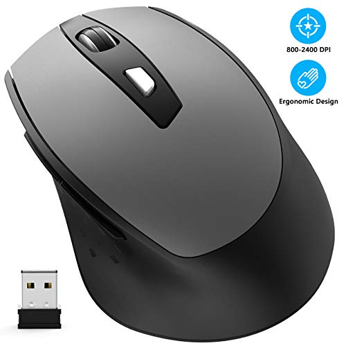 Product Cover Wireless Mouse, WISFOX 2.4G Computer Mouse Wireless USB Mouse 6Buttons Ergonomic Mouse 5 DPI Optical Mouse Durable PC Wireless Mouse for Laptop, Great Computer Mice for Home & Office (Grey)