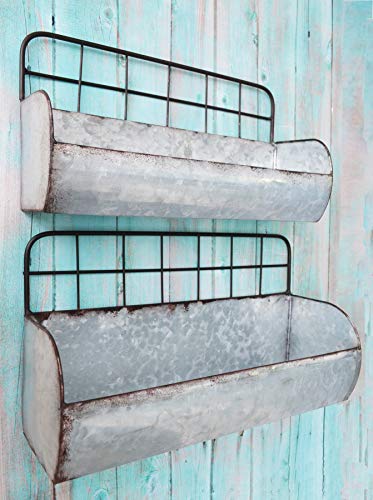 Product Cover ShabbyDecor Galvanized Metal Industrial Wall Storage Holder, Set of 2 Rustic Tin Shelves