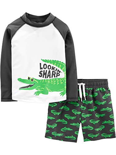 Product Cover Simple Joys by Carter's Boys' 2-Piece Swimsuit Trunk and Rashguard, Green Alligator, 12 Months