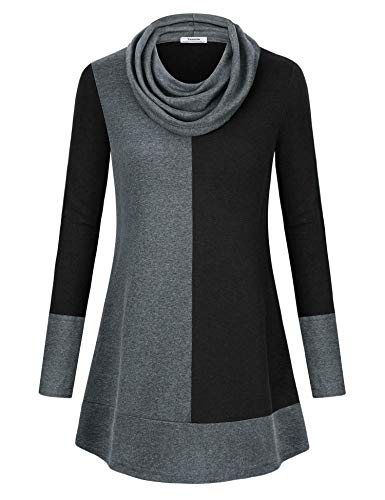 Product Cover Youtalia Women's Hoodie Sweatshirt Long Sleeve Cowl Neck Pullover Color Block Thin Tunic Top