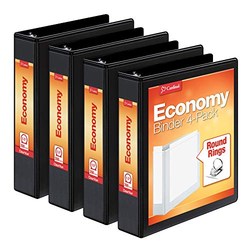 Product Cover Cardinal 1.5 Inch 3 Ring Binder, Round Ring, Black, 4 Pack, Holds 350 Sheets (79519)