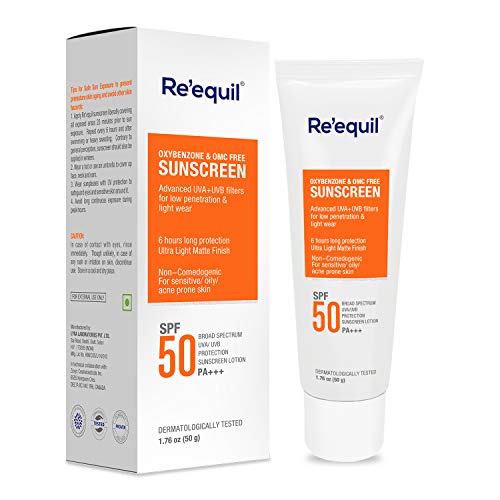 Product Cover RE' EQUIL Oxybenzone and OMC Free Sunscreen For Oily, Sensitive & Acne Prone Skin, SPF 50 PA+++ - 50g