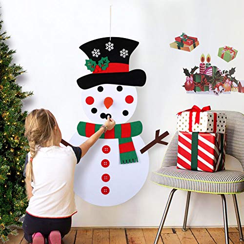 Product Cover OurWarm DIY Felt Christmas Snowman Game Set with 31pcs Detachable Ornaments, Wall Hanging Xmas Gifts for Christmas Decorations, 39 x 20 Inch