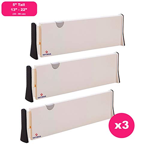 Product Cover Rapturous 3 Pack Deep Drawer Dividers - 5 Inch High, Expandable from 13-22 Inches, Dresser Drawer Organizers - Adjustable Drawer Organization Separators for Kitchen, Bedroom, Bathroom or Office Drawer