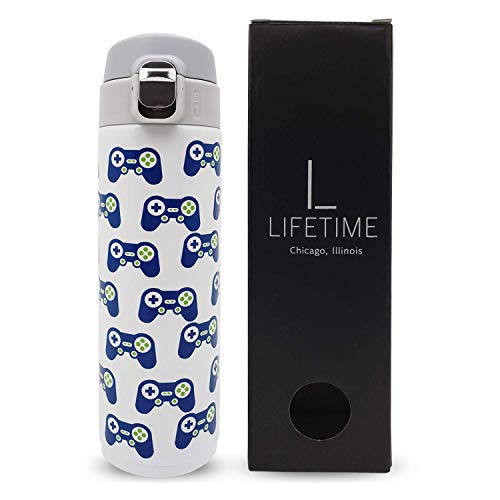 Product Cover Kids Water Bottle Stainless Steel, Video Game Design Boys Girls Teens Tweens Adults Cold Hot Leak-Proof Lock Lid No Straw Insulated Dishwasher Safe