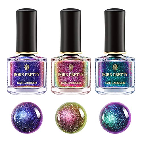Product Cover BORN PRETTY Nail Polish Set Holographic Chameleon Sequins Black Dark Orchid Series Multicolored Nail Art Varnish 3 Bottles 6ml