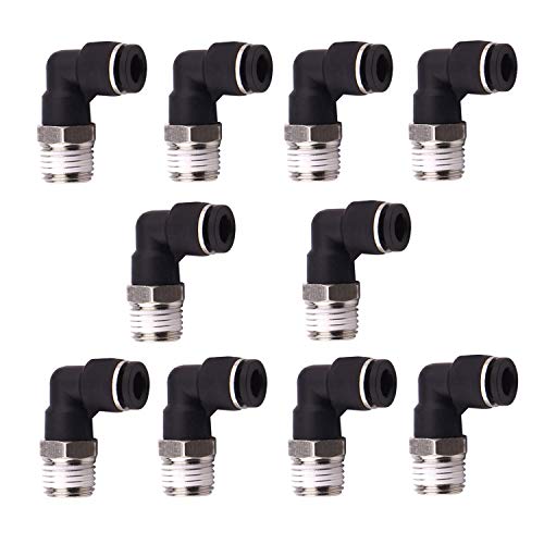 Product Cover 10 Pack Push to Connect Air Fittings 90 Degree Pneumatic Tube Fitting Male Elbow 1/4