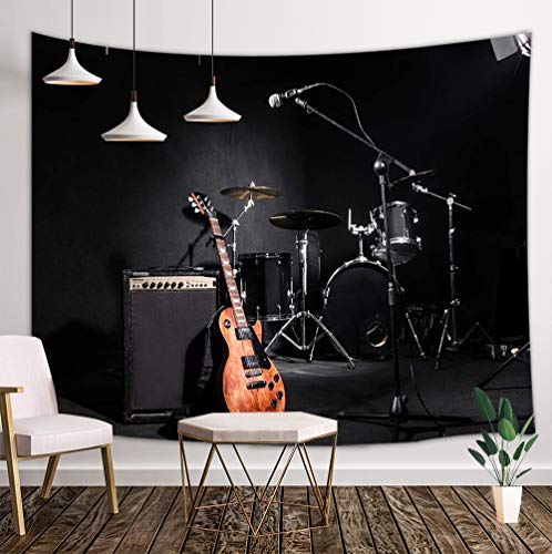 Product Cover NYMB Music Tapestry Wall Hanging, Musical Instruments Guitar with Drum in Black Wall Tapestry Art for Home Decorations College Dorm Decor Living Room Bedroom Bedspread, 80X60in