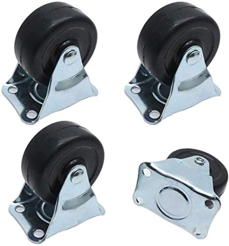 Product Cover ZXHAO 2 inch Solid Black Rubber Caster Wheel with Rigid Non-Swivel Top Plate 4pcs