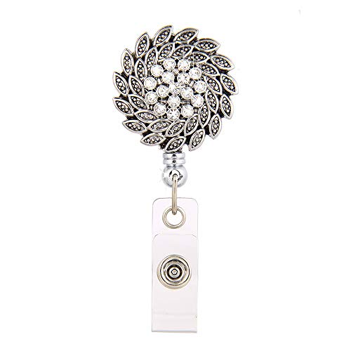 Product Cover LEGENSTAR Heavy Duty Retractable Badge Holder Reel,Office Work and Nurse ID Name Card Badge Holder,Alloy Material with Crystal for Sun Flower Shape