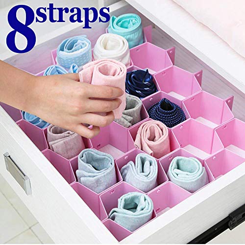 Product Cover INOVERA (LABEL) Honeycomb Underwear Innerwear Socks Organizer Drawer Clapboard Closet Divider 8 Straps, (18 Compartment, Pink)