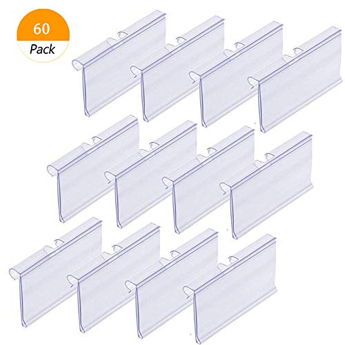 Product Cover Darmal 60 PCS Clear Plastic Label Holder, Wire Shelf Retail Price Tag Label Card Merchandise Sign Display Holder (6cm x 4.2cm)