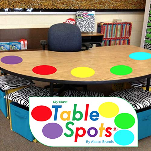 Product Cover New Larger Size! | The Original Table Spots for Teachers | No Staining, No Shadowing, Complete Erase! Dry Erase, 10 Pack Multicolor Circles, Wall Stickers, Decals